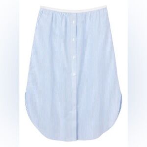 Monki Button Front Midi Skirt Blue White Stripe XS